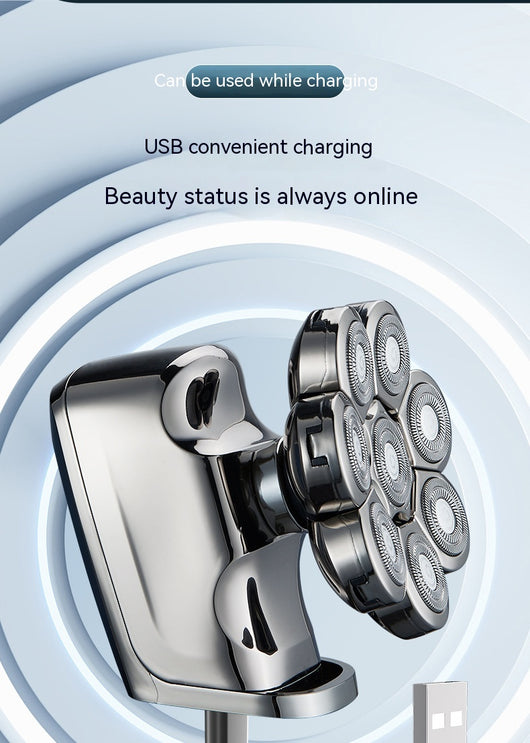 New digital electric shaver with eight rotary blades in a metallic silver finish, designed for a close shave. - Image 61