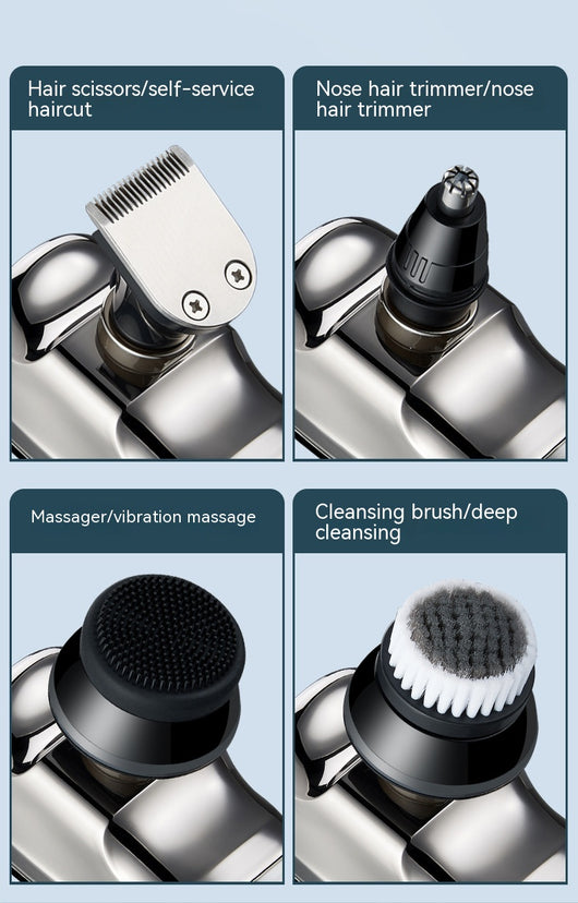 New digital electric shaver with eight rotary blades in a metallic silver finish, designed for a close shave. - Image 65
