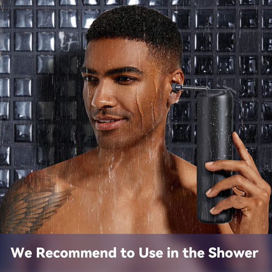 Black electric ear wax remover kit with main device, measuring cup, 10 nozzles, and USB-C charging cable. - Image 10