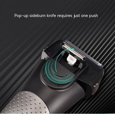 Black and silver men's electric shaver with a three-bit floating head and LED battery display. - Image 10