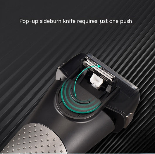 Black and silver men's electric shaver with a three-bit floating head and LED battery display. - Image 10