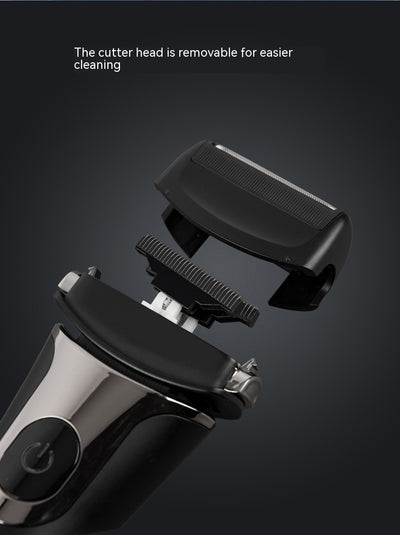 Black and silver men's electric shaver with a three-bit floating head and LED battery display. - Image 16
