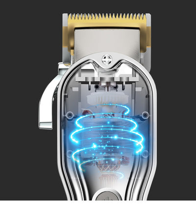 Hatteker professional electric hair clipper with gold blade, LED display, 10 colorful guide combs, USB cable, comb, and cleaning brush. - Image 19