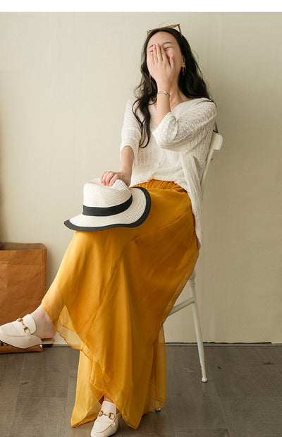 Pantalones Anchos de Cintura Alta en Malla y Gasa - Comodidad Elegante - Image 45