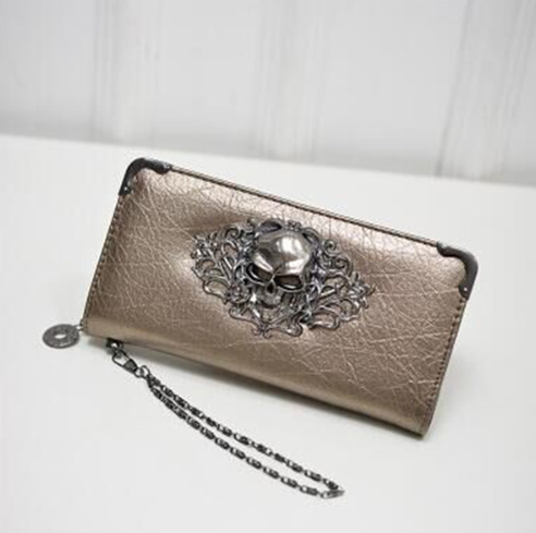 Billetera Larga para Mujer con Diseño Calavera y Flores - Cartera de Cuero PU con Cierre de Cremallera - Image 6