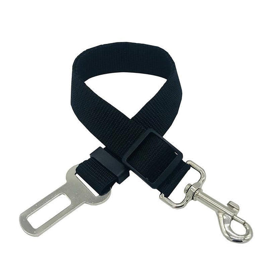 Gray pet car seat belt with a metal seatbelt buckle and a swivel snap hook for securing dogs in vehicles. - Image 11