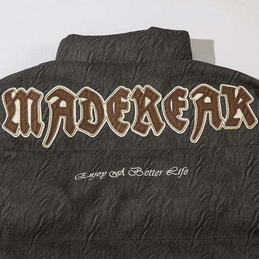 Chaqueta de Cuero con Parches de Letras Bordados para Hombre - Image 18