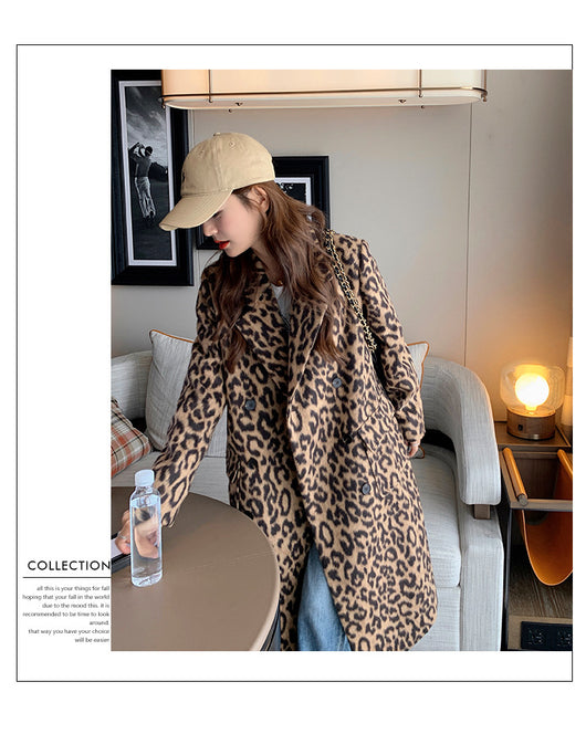 Abrigo Largo de Lana Estampado Leopardo para Invierno Mujer - Image 31
