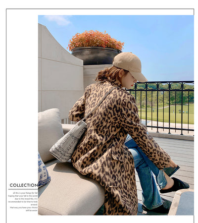 Abrigo Largo de Lana Estampado Leopardo para Invierno Mujer - Image 36