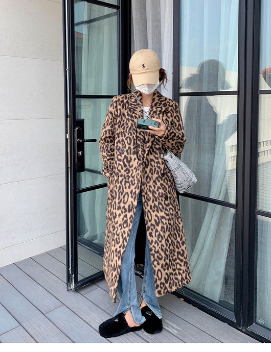 Abrigo Largo de Lana Estampado Leopardo para Invierno Mujer - Image 38