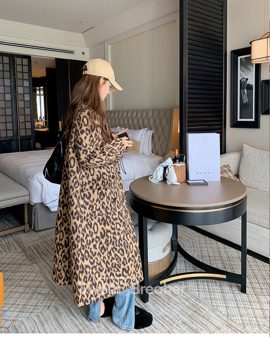 Abrigo Largo de Lana Estampado Leopardo para Invierno Mujer - Image 42