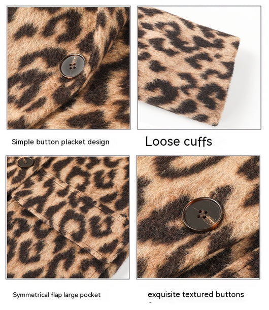 Abrigo Largo de Lana Estampado Leopardo para Invierno Mujer - Image 49