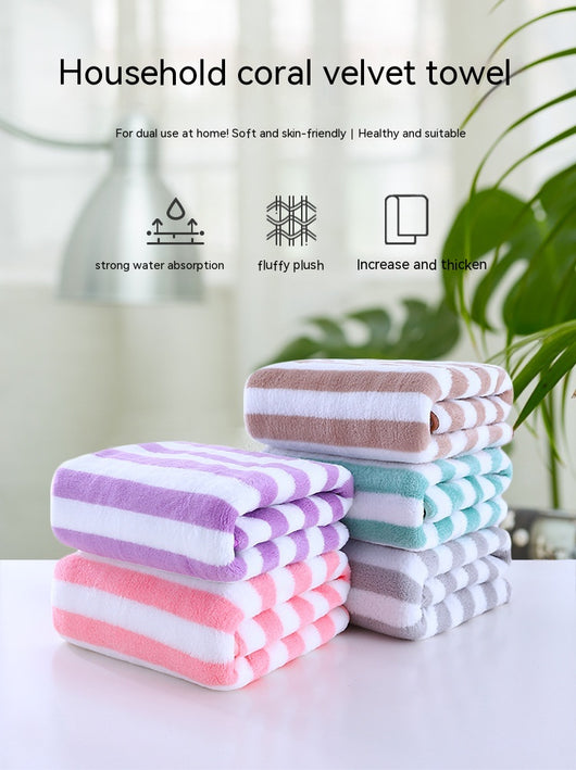 Toallas de Baño Coral Fleece con Rayas, Absorbentes y Suaves - Image 29