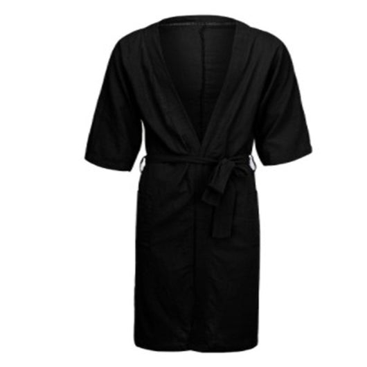 Bata de Lino Larga Unisex de Color Sólido - Pijama Cómodo para Casa - Image 24