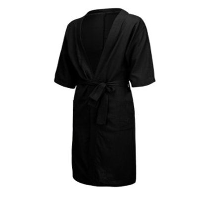 Bata de Lino Larga Unisex de Color Sólido - Pijama Cómodo para Casa - Image 25