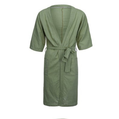 Bata de Lino Larga Unisex de Color Sólido - Pijama Cómodo para Casa - Image 28