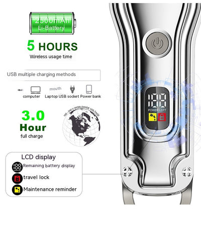 Hatteker professional electric hair clipper with gold blade, LED display, 10 colorful guide combs, USB cable, comb, and cleaning brush. - Image 30
