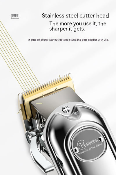 Hatteker professional electric hair clipper with gold blade, LED display, 10 colorful guide combs, USB cable, comb, and cleaning brush. - Image 47