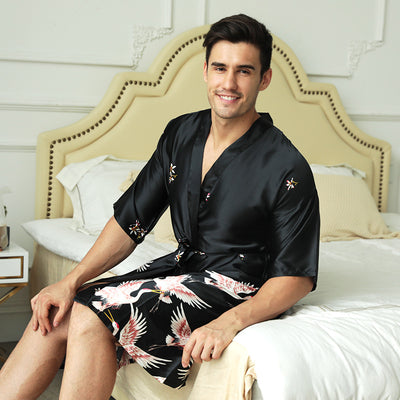 Bata de Seda Artificial Estampada para Novio y Padrino - Pijama Elegante Masculino - Image 13