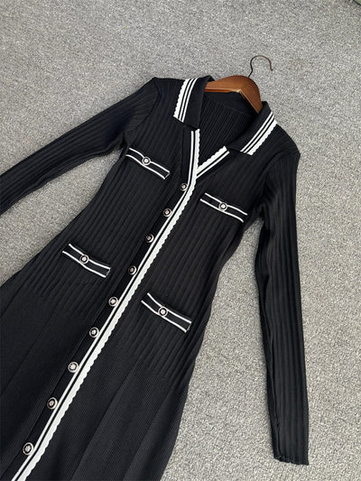 Vestido Largo Tejido Cuello Solapa V Ajustado Elástico Efecto Adelgazante - Image 11