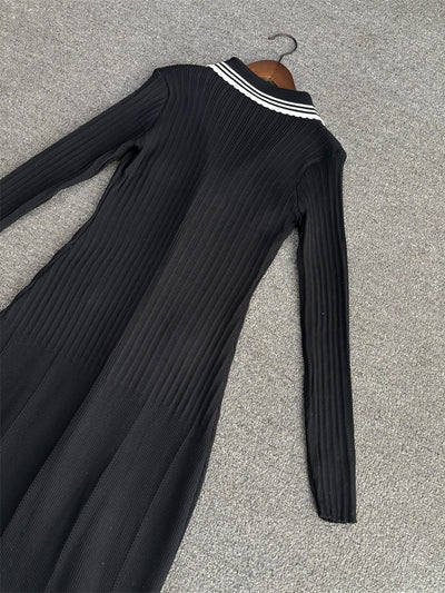 Vestido Largo Tejido Cuello Solapa V Ajustado Elástico Efecto Adelgazante - Image 13