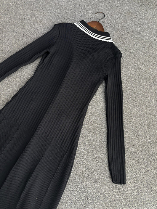 Vestido Largo Tejido Cuello Solapa V Ajustado Elástico Efecto Adelgazante - Image 13
