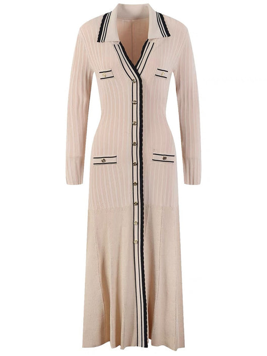 Vestido Largo Tejido Cuello Solapa V Ajustado Elástico Efecto Adelgazante - Image 14