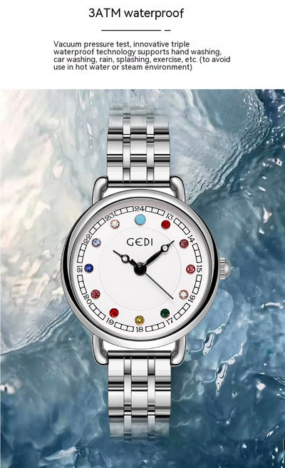 Reloj de Acero Inoxidable para Mujer con Piedra de Nacimiento - Lujo Minimalista Resistente al Agua - Image 25