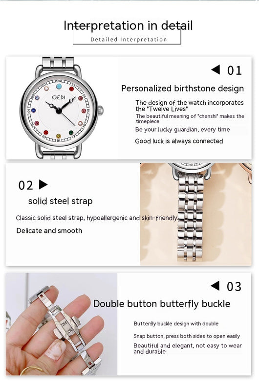 Reloj de Acero Inoxidable para Mujer con Piedra de Nacimiento - Lujo Minimalista Resistente al Agua - Image 26