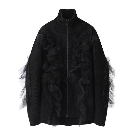 Cardigan Tejido con Cuello Alto y Detalles en Malla para Otoño e Invierno - Image 5