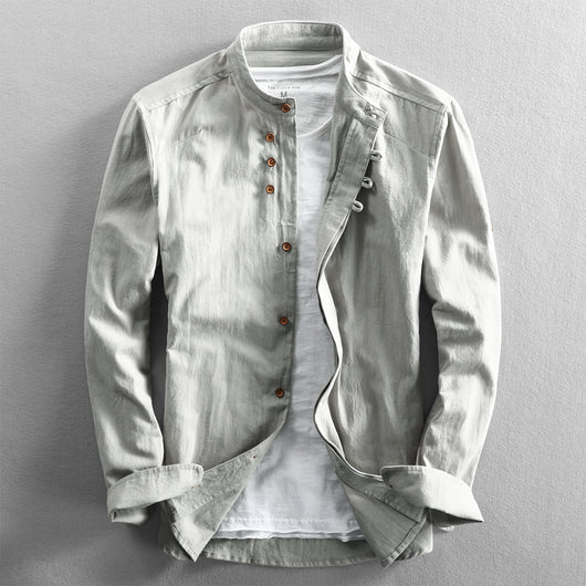 Camisa de Lino Casual Hombre Cuello Mao Estilo Asiático - Image 7
