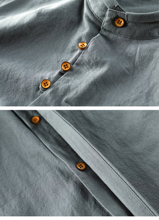 Camisa de Lino Casual Hombre Cuello Mao Estilo Asiático - Image 8