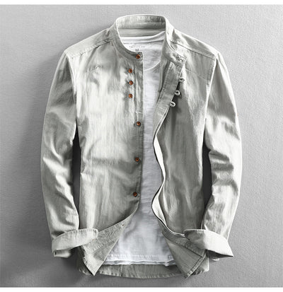 Camisa de Lino Casual Hombre Cuello Mao Estilo Asiático - Image 9