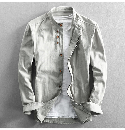 Camisa de Lino Casual Hombre Cuello Mao Estilo Asiático - Image 9
