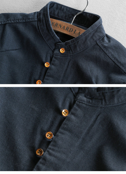Camisa de Lino Casual Hombre Cuello Mao Estilo Asiático - Image 11
