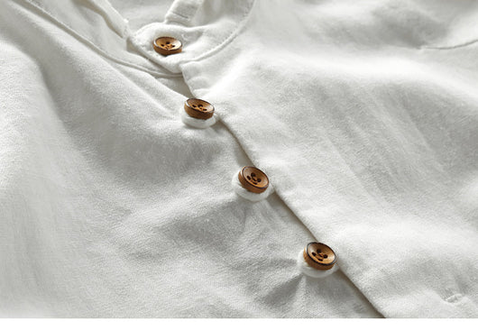 Camisa de Lino Casual Hombre Cuello Mao Estilo Asiático - Image 13