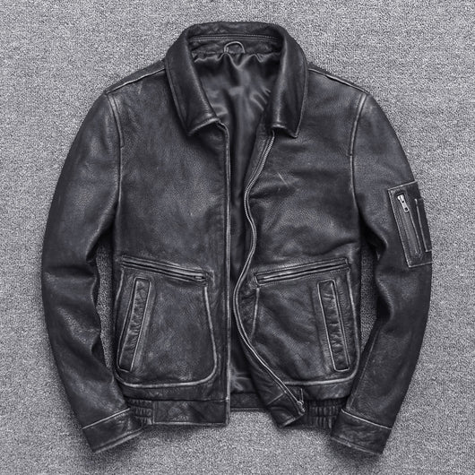 Chaqueta de Cuero Grueso Vintage - Estilo Casual Envejecido - Image 8