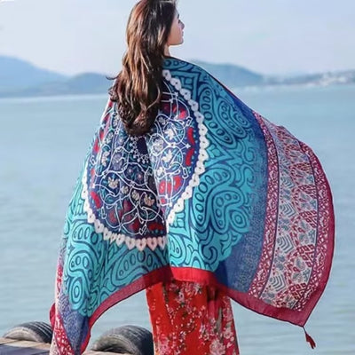 Rebozo Étnico de Algodón con Protección Solar y Flecos - Image 13