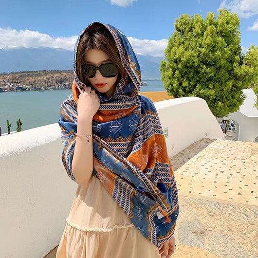 Rebozo Étnico de Algodón con Protección Solar y Flecos - Image 16