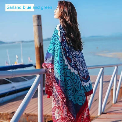 Rebozo Étnico de Algodón con Protección Solar y Flecos - Image 19