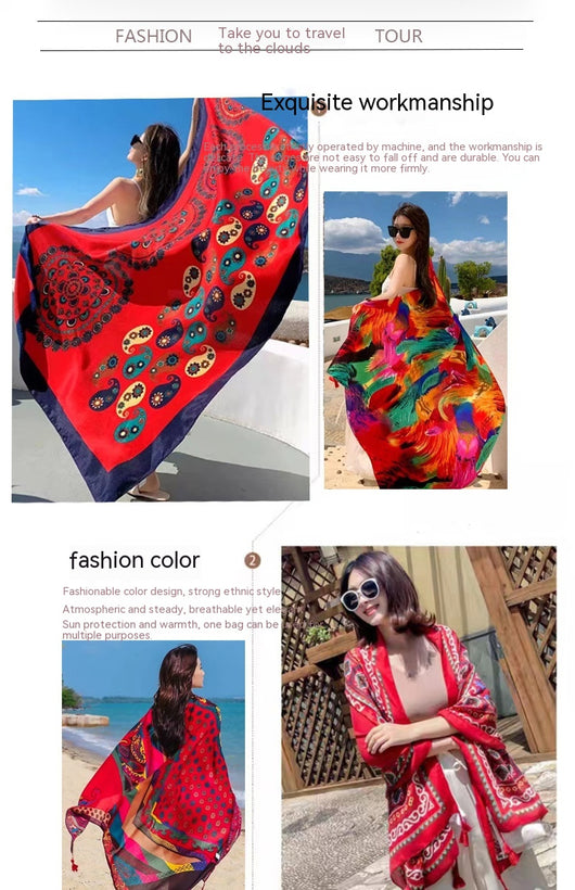 Rebozo Étnico de Algodón con Protección Solar y Flecos - Image 20