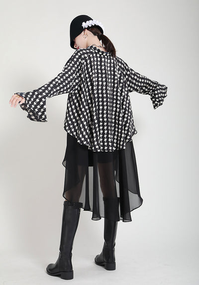 Vestido Camisero Estampado con Mangas Acampanadas Efecto Dos Piezas - Image 38