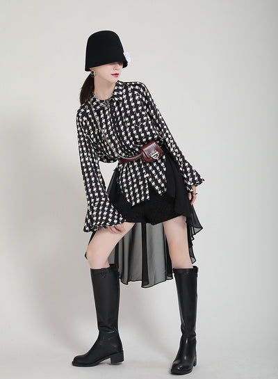 Vestido Camisero Estampado con Mangas Acampanadas Efecto Dos Piezas - Image 47