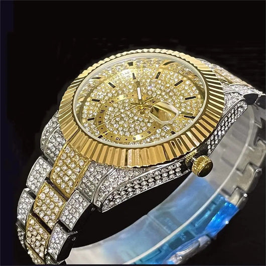 Reloj Hombre Plateado Diamantes Luminoso Resistente al Agua - Image 7