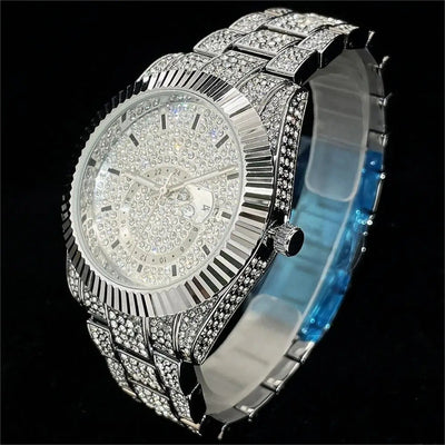 Reloj Hombre Plateado Diamantes Luminoso Resistente al Agua - Image 9