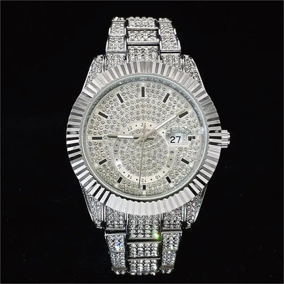 Reloj Hombre Plateado Diamantes Luminoso Resistente al Agua - Image 10