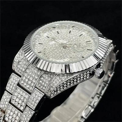 Reloj Hombre Plateado Diamantes Luminoso Resistente al Agua - Image 11