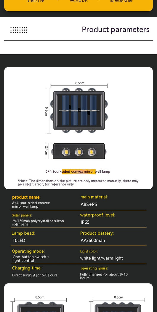Lámpara Solar de Pared Espejo Convexo para Exterior - Iluminación de Jardín y Villa - Image 14