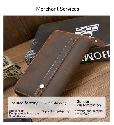 Billetera de Cuero Retro Multifuncional con Cierre para Hombre - Image 12