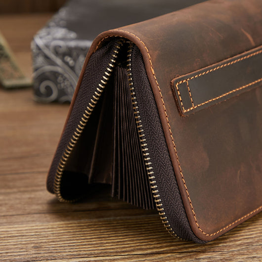 Billetera de Cuero Retro Multifuncional con Cierre para Hombre - Image 23